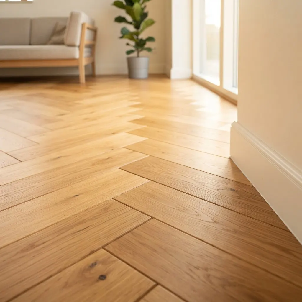 Plancher de bois franc en point de Hongrie fini
